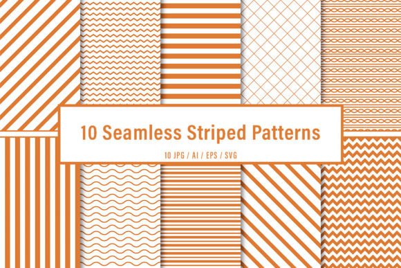 10 Seamless Orange Striped Patterns Set