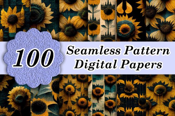 100 Sunflowers Seamless Patterns Papers