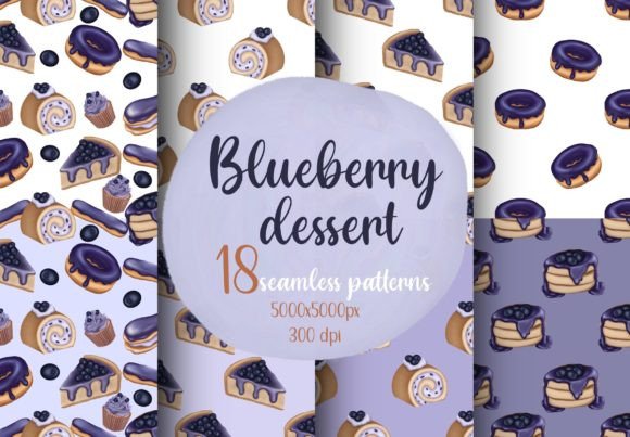 Blueberry Dessert Seamless Patterns
