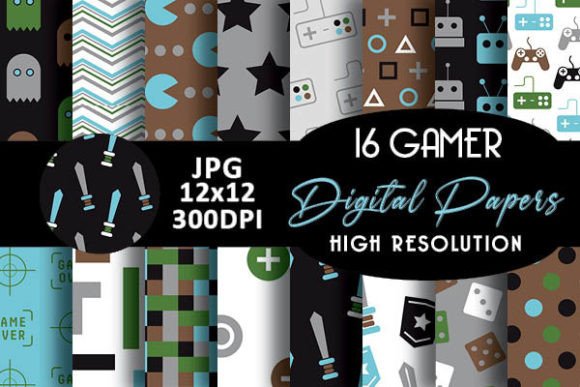 Brown Gamer Geek Digital Papers Patterns
