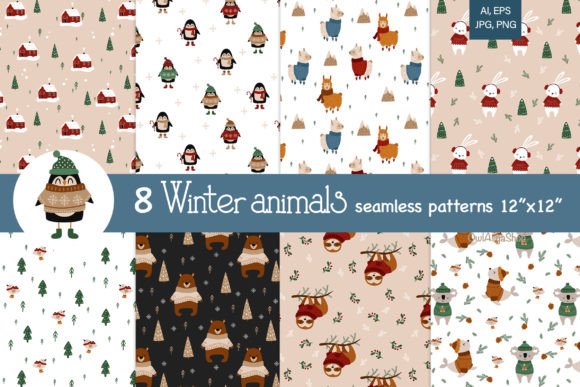 Christmas Animals Seamless Patterns