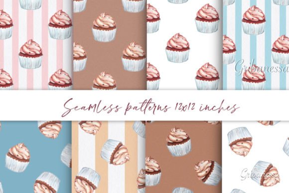 Cupcakes. 8 Seamless Patterns