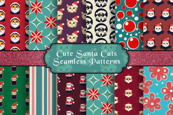 Cute Santa Cats Seamless Patterns