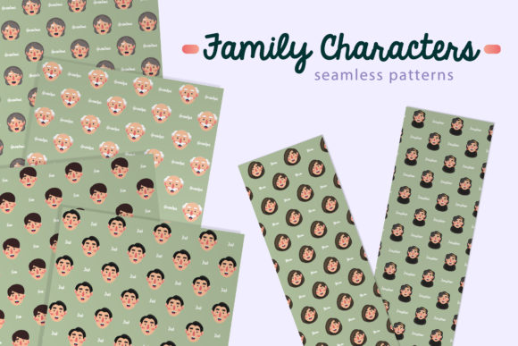 Family Characters Seamless Patterns F