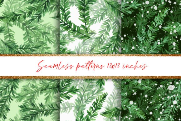 Fir Tree Branch Seamless Patterns