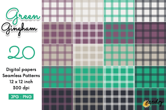 Green Gingham Seamless Patterns Set