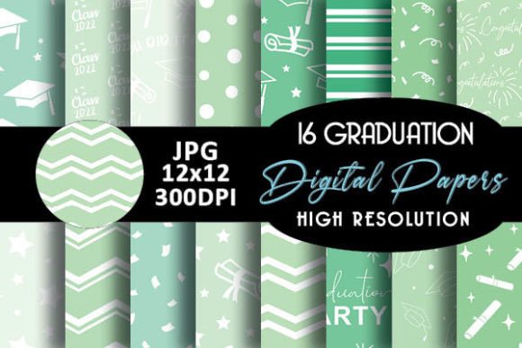 Mint Graduation Digital Papers Patterns