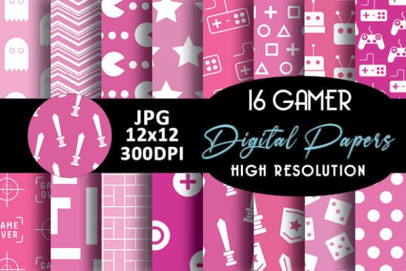 Pink Gamer Geek Digital Papers Patterns