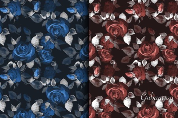 Roses on Black. Seamless Patterns