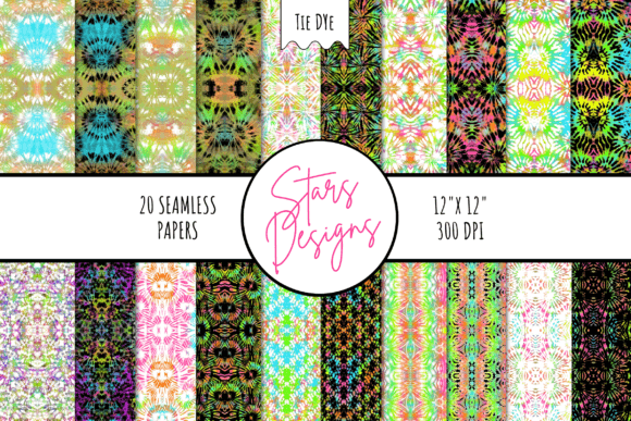 Tie Dye Digital Paper Patterns Neon