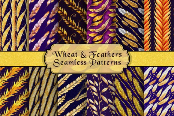 Wheat and Feathers Seamless Patterns