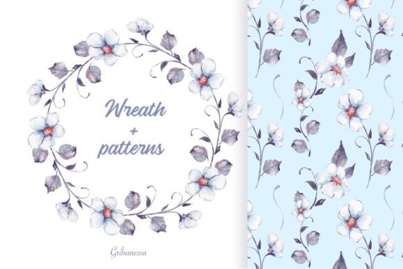 White Flowers. Set of Patterns Wreath